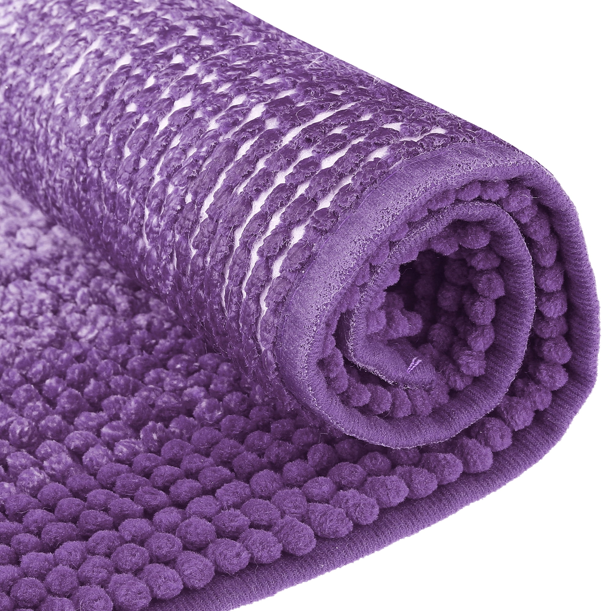 Unique Bargains Striped Bathroom Rugs Non-Slip Bath Carpet Bath Mats Purple 16"x24"
