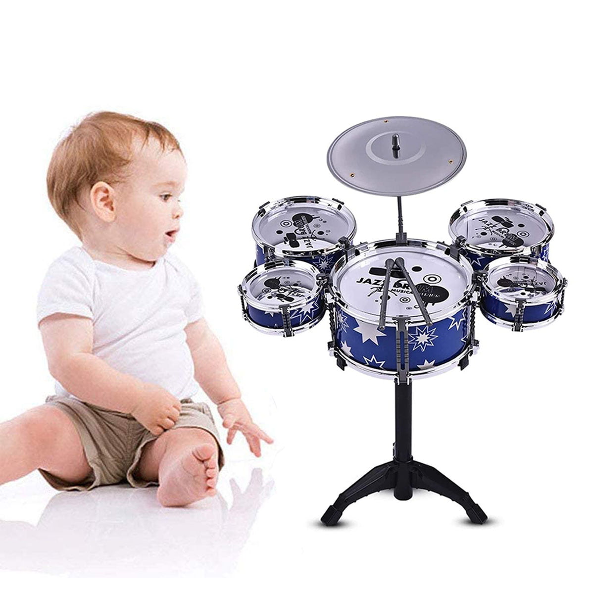 Children 3/5 Drum Drumsticks Stool Set Jazz Band Kit Instrument Musical Toy Gift 