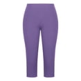 thumbnail image 6 of Women's Plus Size Capris - Ribbed Cropped Pants for Women Casual Solid Color Elastic Waist Stretch 3/4 Length Yoga Pants, Y-2-Purples, XXL, 6 of 8