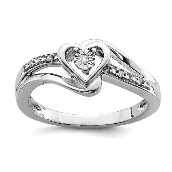 925 Sterling Silver Polished Diamond Love Heart Ring Size 7 Statement Ring for Women - .03 dwt