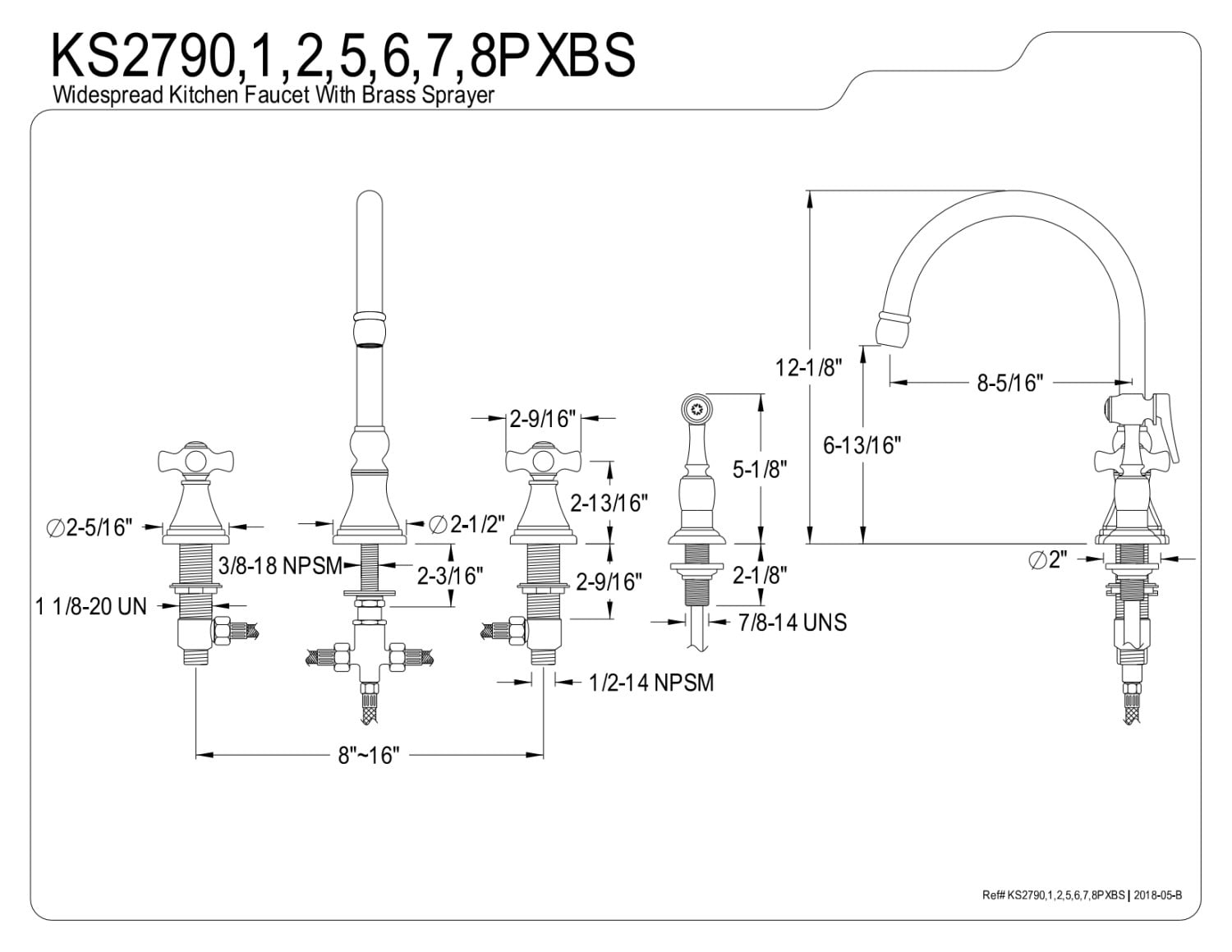 Kingston Brass KS2791PXBS Widespread Kitchen Faucet, Polished Chrome