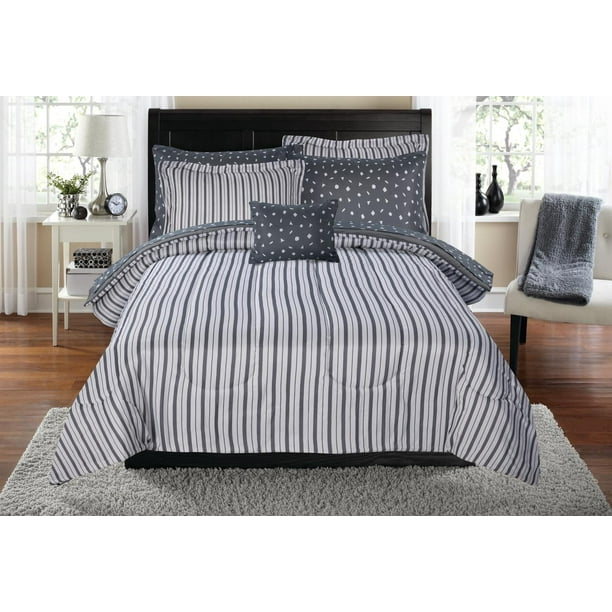 Mainstays Charlotte Stripe Bed in a Bag Bedding Comforter Set, Twin XL
