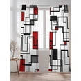 thumbnail image 2 of Abstract Lines Art Sheer Curtains 2 Panels Set Black Red Geometric Modern Texture Lihgt Filtering Rod Pocket Voile Drape, Semi Sheer Window Curtains for Bedroom Living Room, 52"x84", 2 of 5