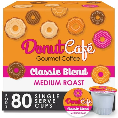 Donut Cafe Classic Blend Single Serve Coffee Pods for Keurig K Cup Brewers Medium Roast 80 Ct