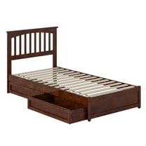 Everett Twin XL Wood Platform Bed with Panel Footboard & Drawers in Walnut