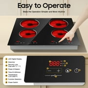 Fixartoo 3000W 4 Burner Electric Ceramic Cooktop, LED Touch Control 2H Timer,9 Heating Level 110V,Built-in or Countertop for Home Kitchen Restaurant