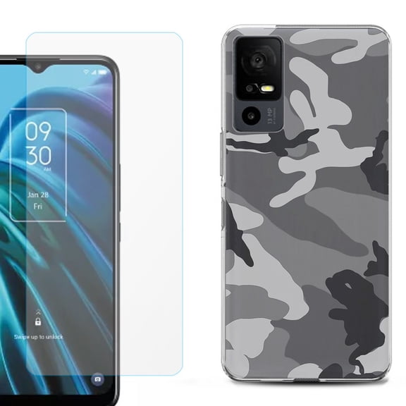 OneToughShield ® for TCL 40 XE 5G Shockproof Fashion Phone Case, with Tempered Glass Screen Protector - Camo B/W