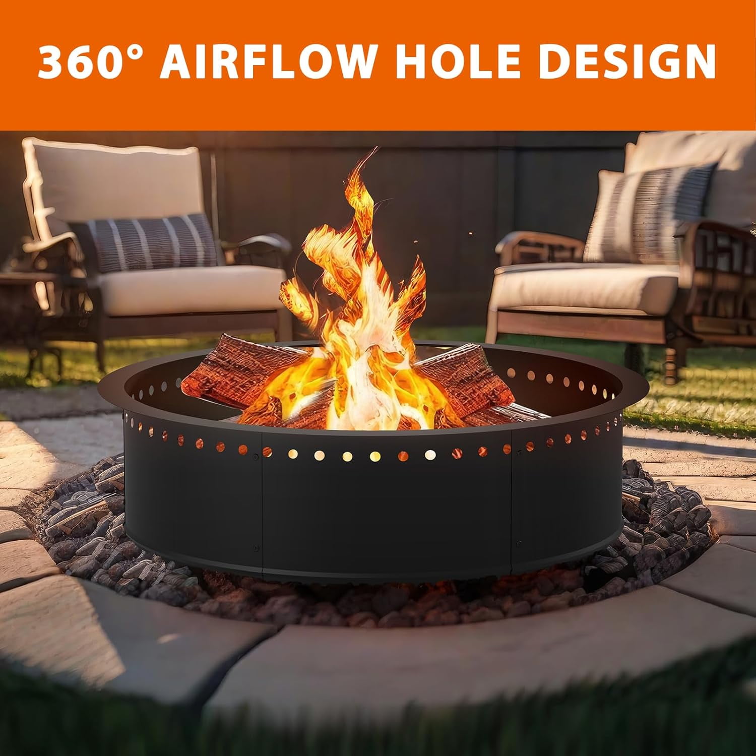 33-Inch Outer Diameter Smokeless Fire Pit Ring, Round Metal Steel Liner Insert for Outdoor DIY