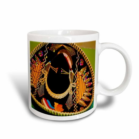 3dRose A Large Mexican Hat Hanging on a Wall at a Restaurant In With Bright, Vibrant Yellow and Black, Ceramic Mug,