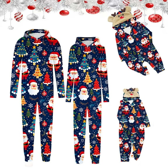 Odeerbi Christmas Onesie Pajamas for Family Holiday Hooded Sleep Jumpsuit Long Sleeve Family Christmas Pajamas Matching Sets Dad Lattice Print Jumpsuit Sleepwear Xmas PJs Set Multicolor