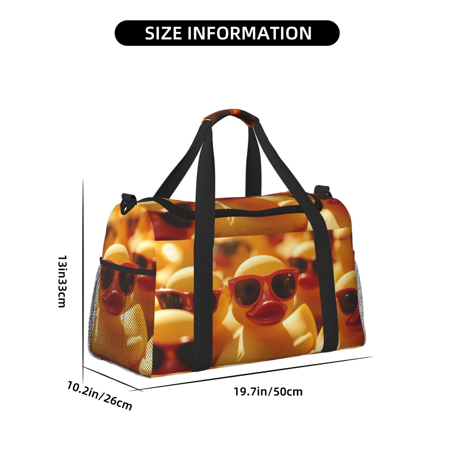 Picia Sunglasses Yellow Duck Print Travel Duffle Bag,Weekender Bags for Women with Shoe Compartment, Gym Duffel Bag with Wet Pocket, Hospital Bags for Labor and Delivery