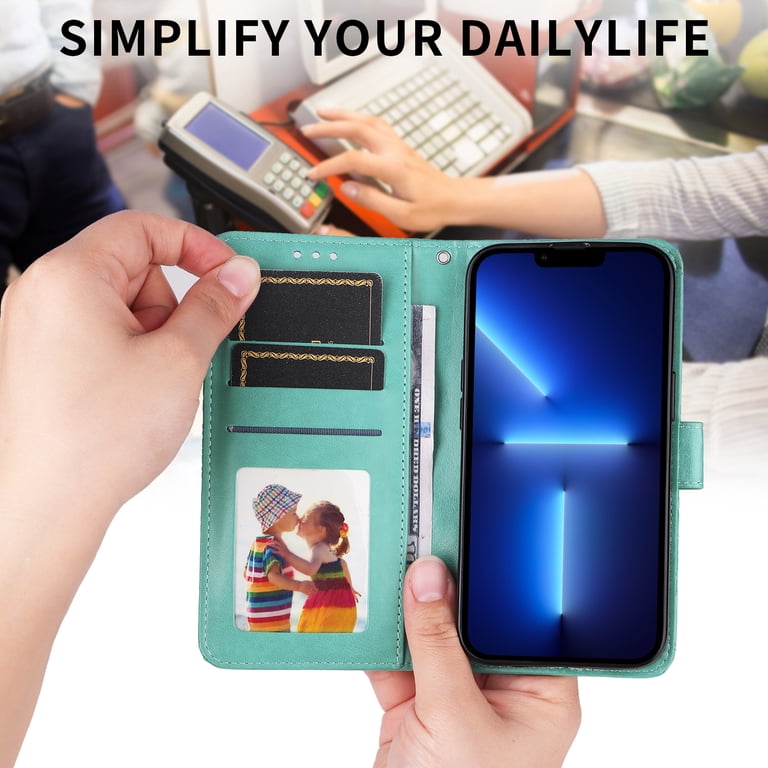 SUPWALL Wallet Case Fit For Google Pixel 8A | Mandala Embossed Premium PU Leather Zipper Pocket Flip Folio Case | Credit Card Holder Wrist Strap Kickstand Protective Case | Blue
