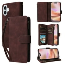 Dteck for iPhone 16 Plus Wallet Case, Crossbody Phone Purse with Card Holder for Women Men, Soft PU Leather Zipper Carry Cover with Shoulder Strap for iPhone 16 Plus,Coffee