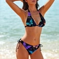 thumbnail image 5 of Colorful Glowing Butterfly Women's Bikini V Neck Swimsuit Set 2 Piece Over Size Bathing Suit Side Triangle Bathing Suit, 5 of 9