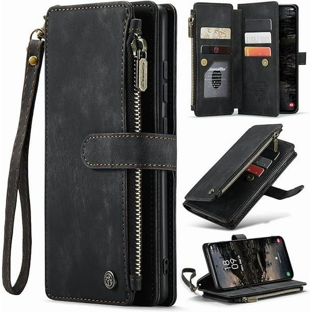 Compatible con la funda Billetera Samsung Galaxy S25,con Soporte para Tarjeta, Bolsillo Magnético con Cremallera, Correa de Cordón, Billetera de Cuero con Tapa para Samsung Galaxy S25 5G 6.2 Pulgadas