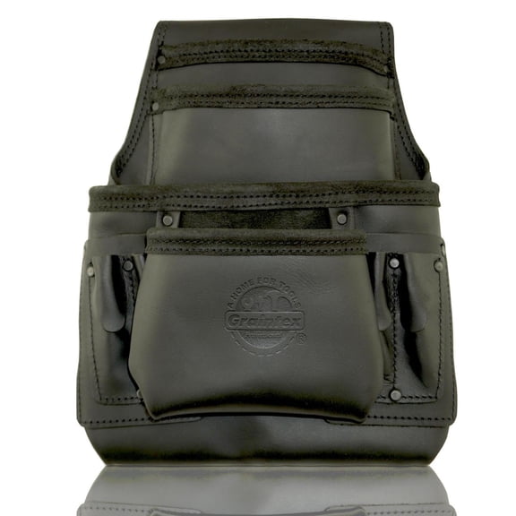 Graintex OS2744 10 Pocket Nail & Tool Pouch Top Grain Oil Tanned Leather for Framers, Constructors, Electricians, Plumbers, Handyman