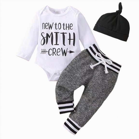Staki Newborn Outfit Boy with Hat Baby Boy Clothes Set Bodysuit Top Suspender Pants Hat Newborn 3pcs Outfit 12 18 Months(White, 12-18 Months)
