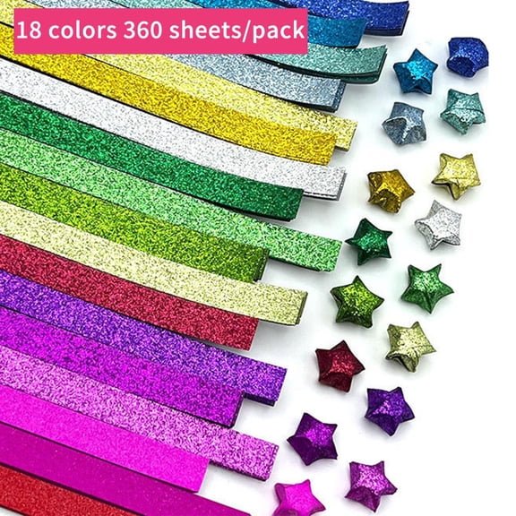 360 Sheets Glitter Origami Stars Paper Strips,18 Color Sided Origami Stars Paper,Lucky Pape Decoration Folding Star Colorful