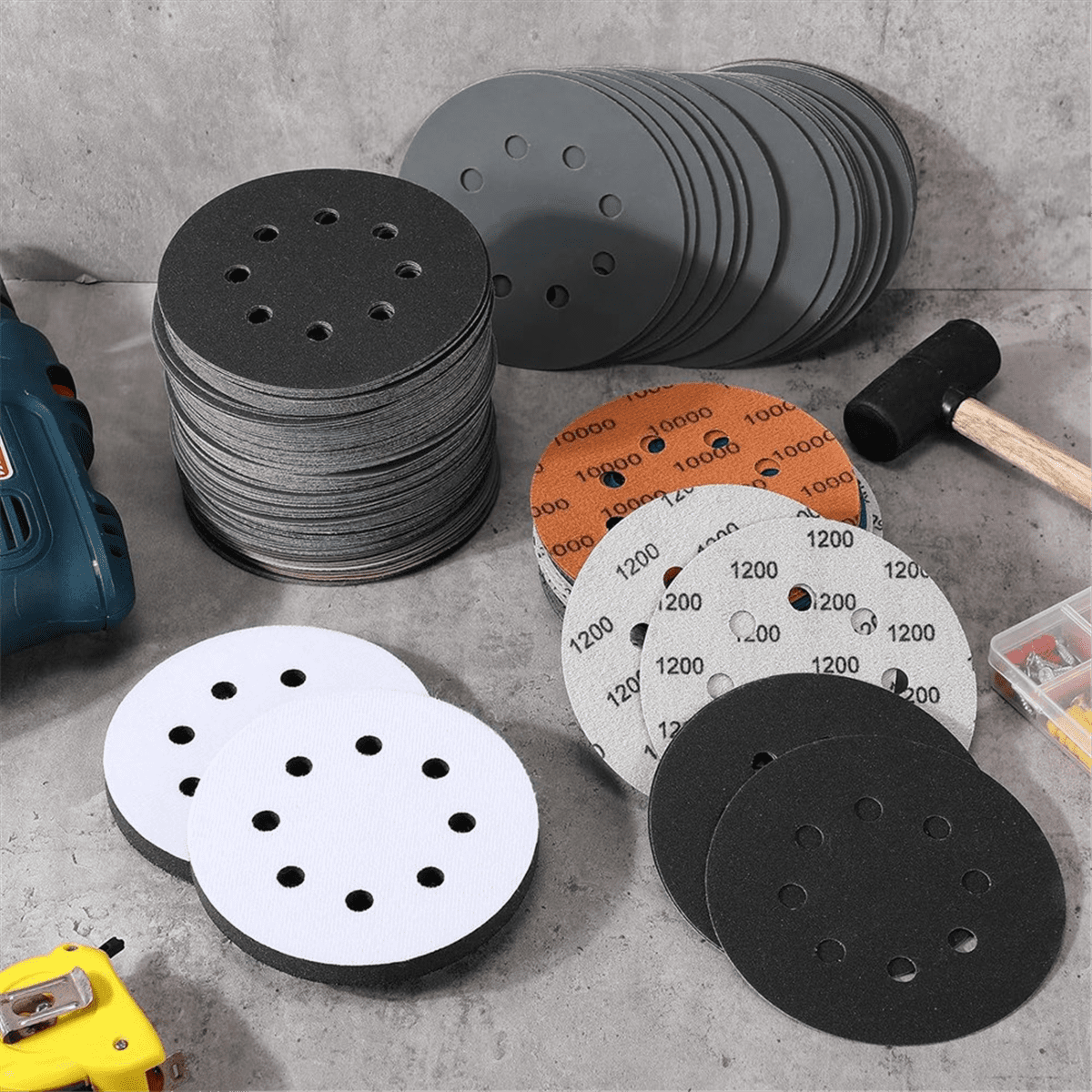 200 Pcs Sandpaper 5 Inch 8 Holes Hook and Loop Wet Dry Sanding Discs Assorted Grits, Orbital Sander Pads for Polishing