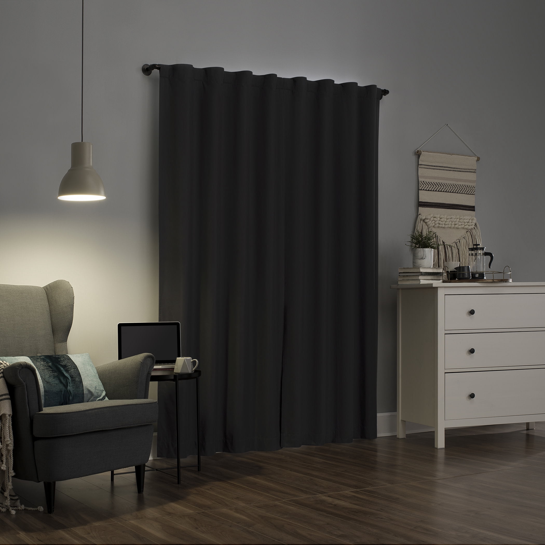 Sun Zero Cyrus 1-Piece  Thermal 100% Blackout  Back Tab/Rod Pocket Curtain Panel, Charcoal, 40”W x 96"L