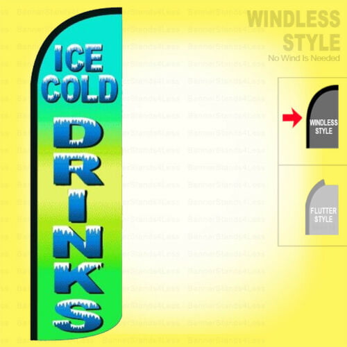 Windless Swooper Flag 3x11.5 ft Feather Banner Sign gq ICE COLD DRINKS 