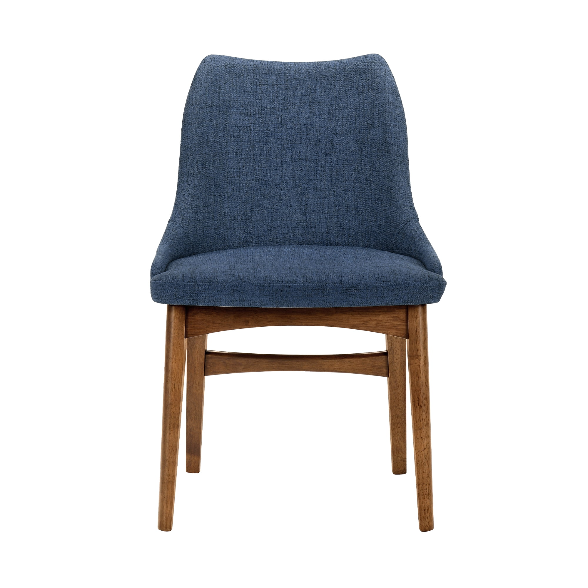 Azalea Blue Fabric and Walnut Wood Dining Side Chairs - Set of 2