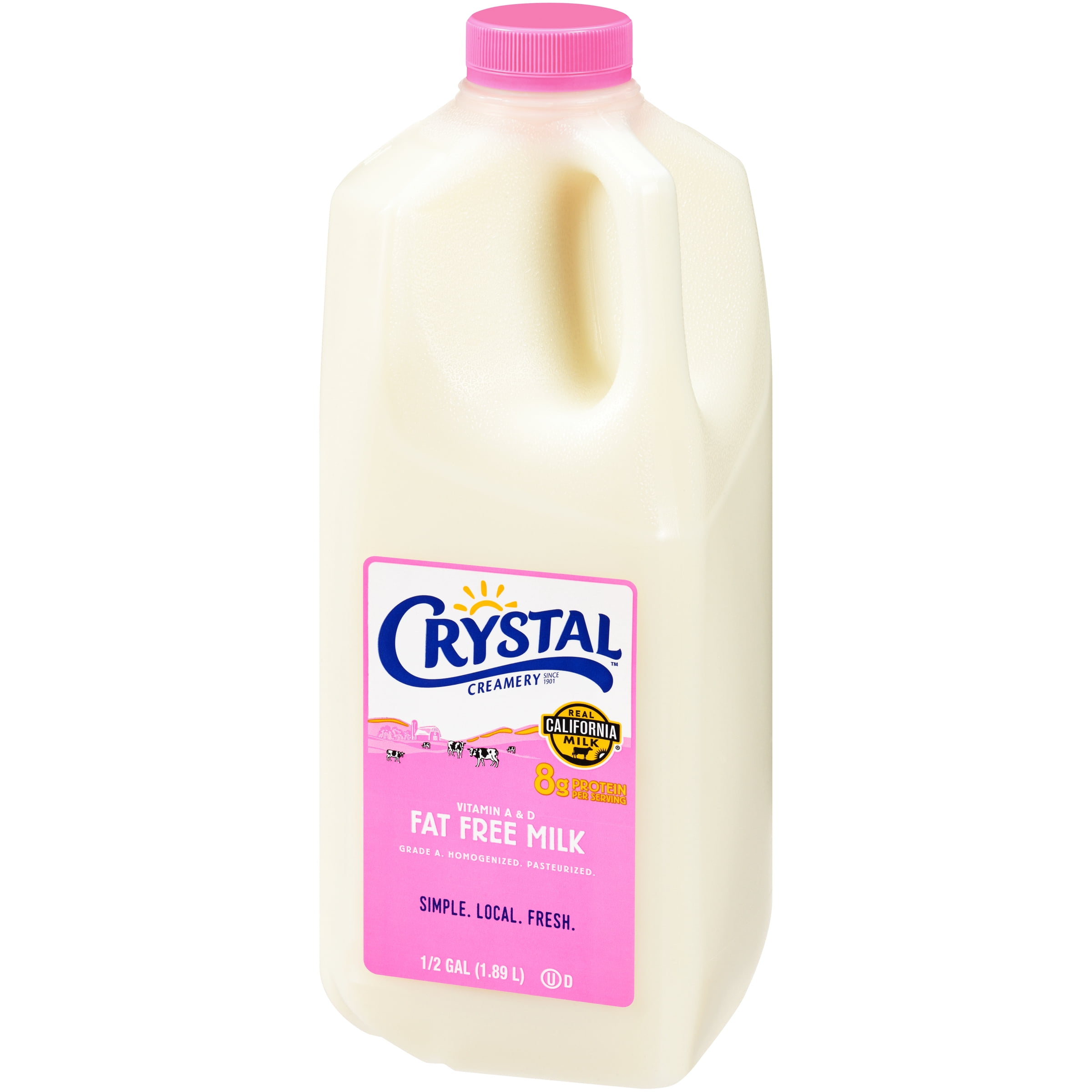 Crystal Creamery Real California Fat Free Milk, Gluten Free, 64 fl oz