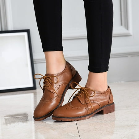 

Tawop Women Walking Shoes Dress Zipper Single Business Lace Up Shoes Pu Brown 37(Us:6)