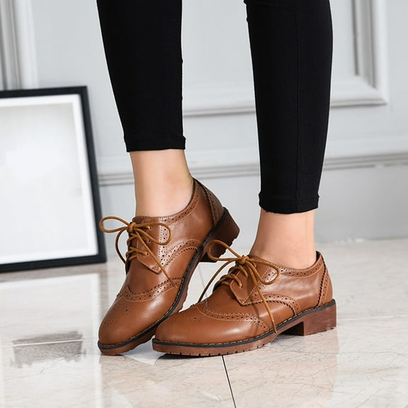 Kayannuo Womens Shoes Summer Womens Fashion Women's Classic Oxfords Lace Up Business Formal Brogue Dress Shoes