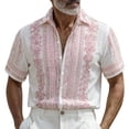 thumbnail image 4 of FINALGANG Mens Vintage Floral Print Short Sleeve Button Down Collared Shirt Casual Loose Fit Hawaiian Shirt For Beach Vacation Daily Streetwear Pink L, 4 of 4