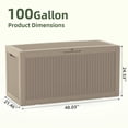 thumbnail image 2 of Joxxoaa 100 Gallon Waterproof Large Resin Deck Box Indoor Outdoor Lockable Storage Container for Patio Furniture Cushions Garden Tools (Black) /（Grey）, 2 of 7