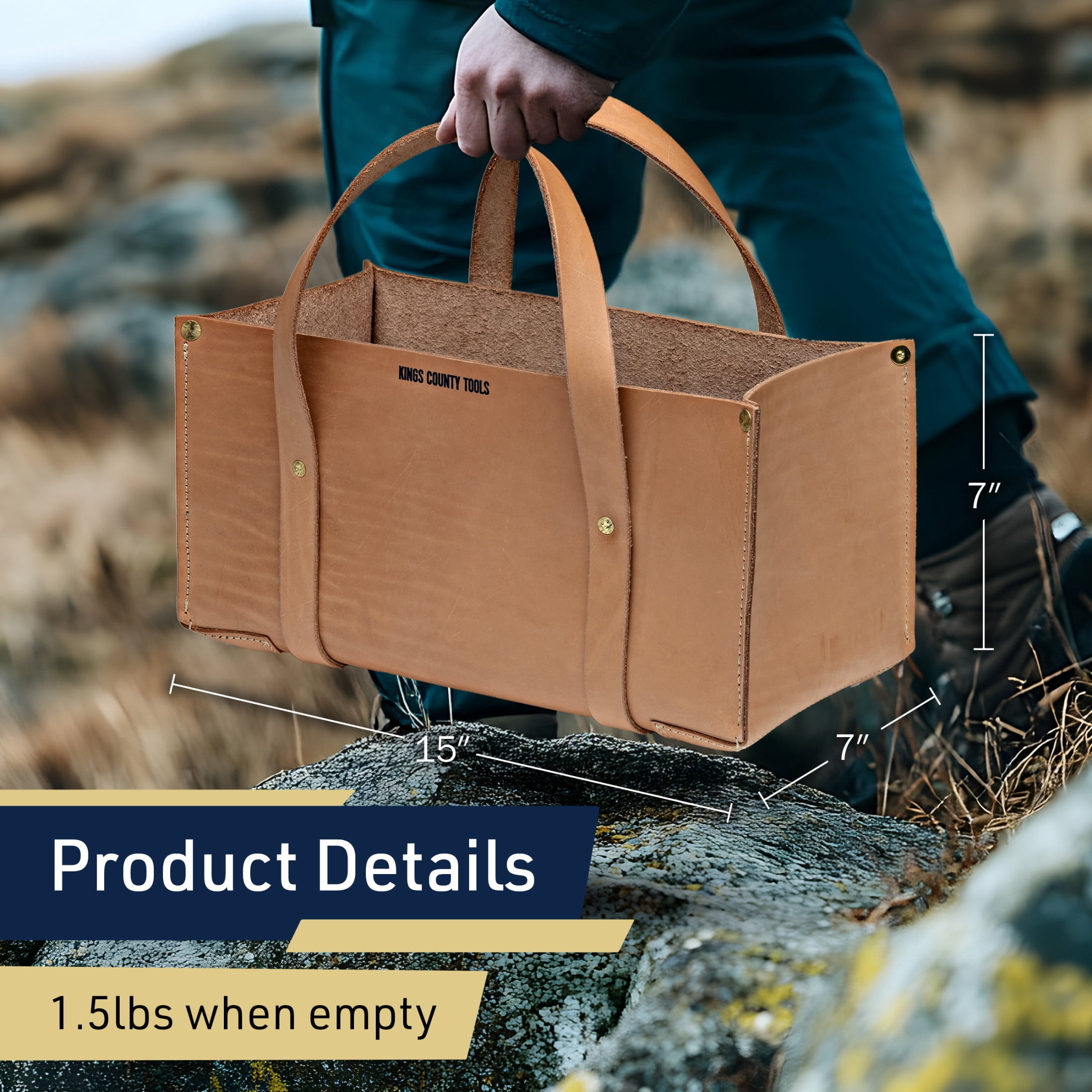 Kings County Tools Leather Tote Tool Bag - 15x7x7 Inch Large Utility Tote