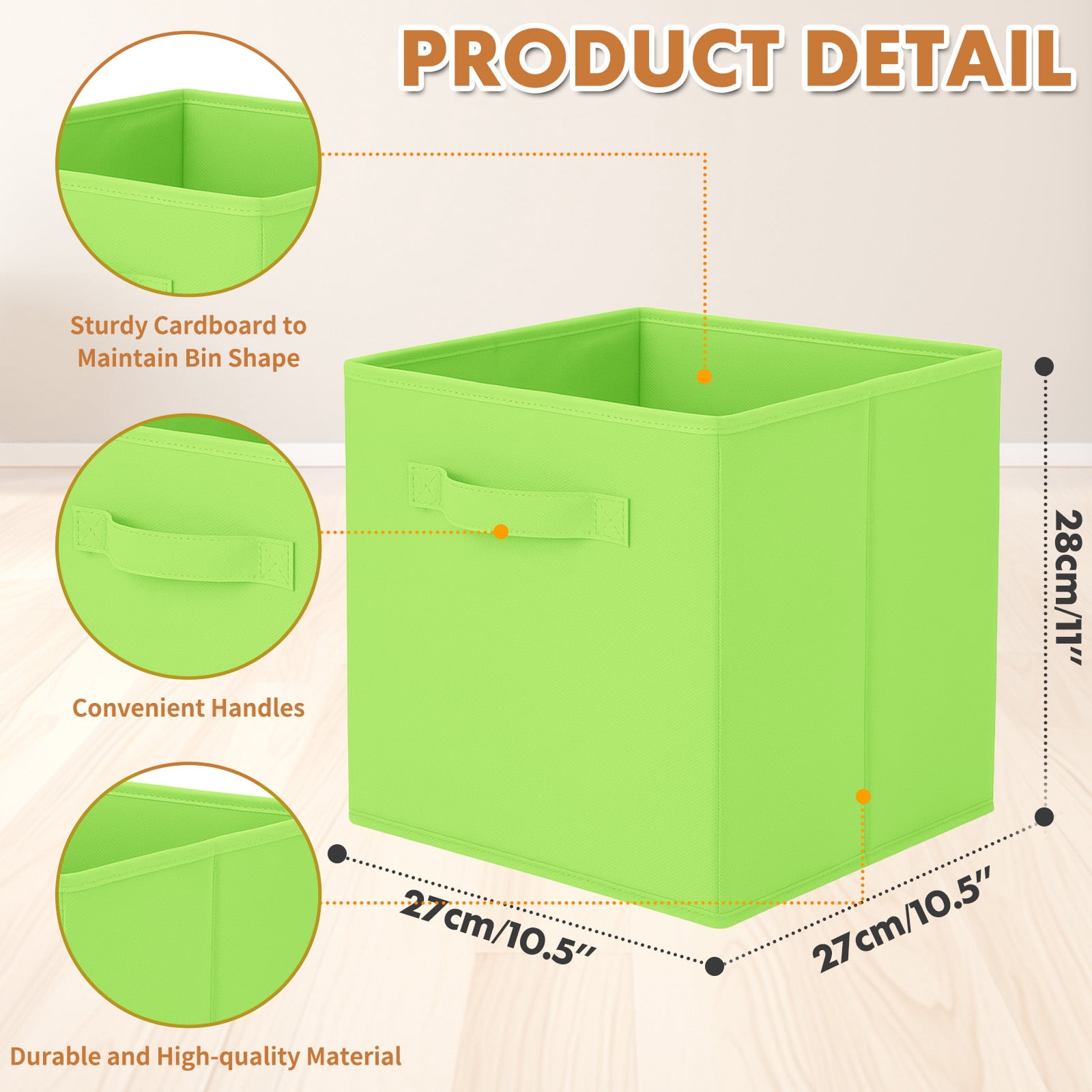 PinkSheep Collapsible Fabric Cube Storage Bins, Foldable Storage Cubes Organizer Bins Basket(10.5" x 10.5"), Grass Green, 6 Pack