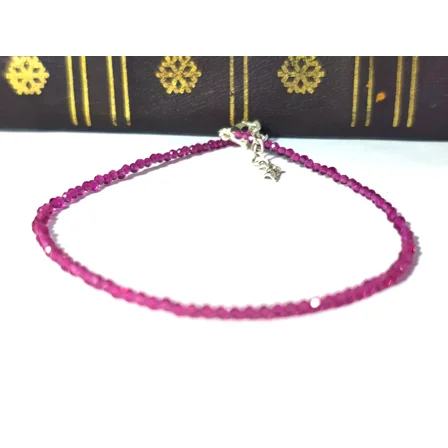 ROYALGEMSTONE Dainty Pink Crystal Beaded Anklet with Silver Charm, Natural Stone Bracelet 2MM