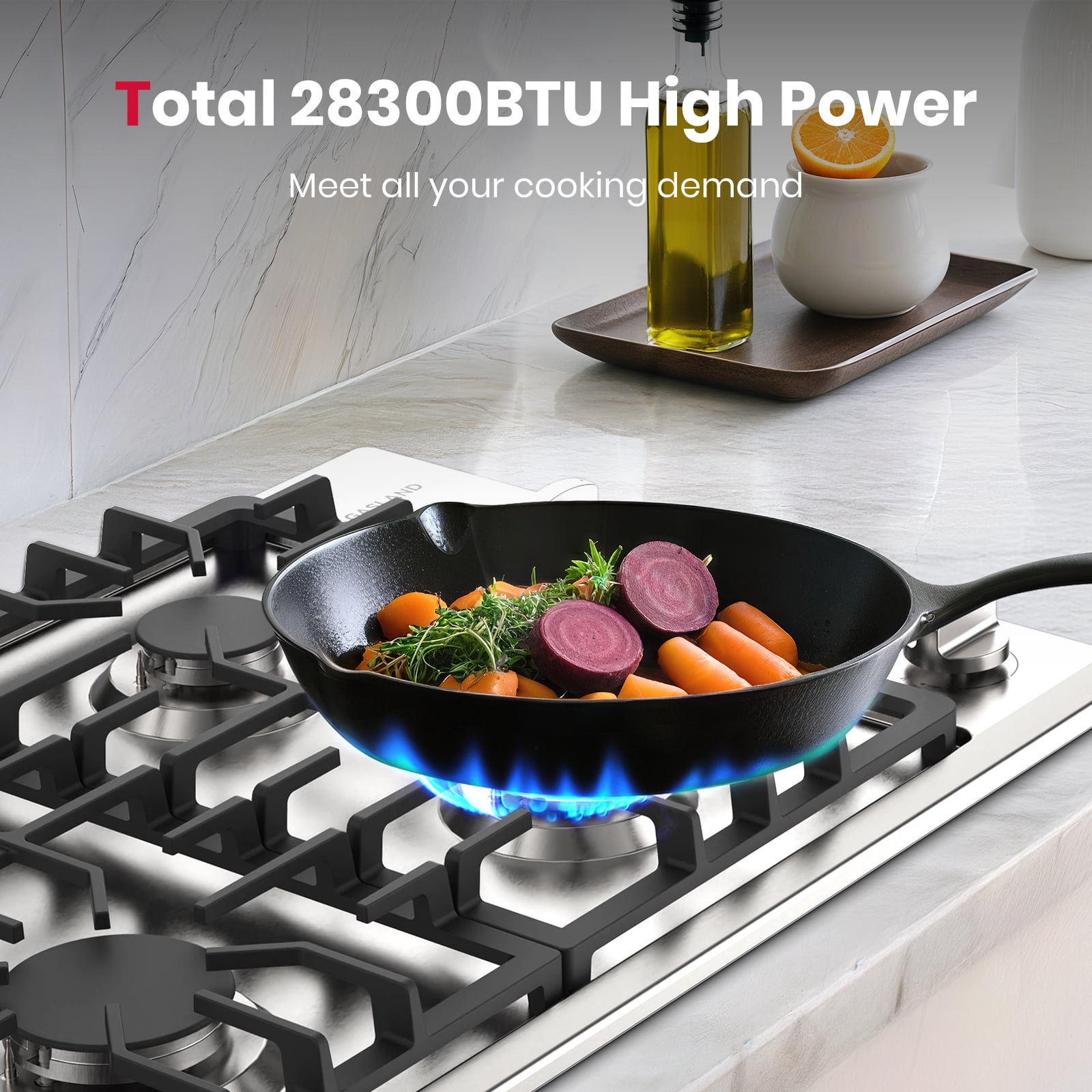 GASLAND 30 Inch Built-in Gas Cooktop, 4 Sealed SABAF Burners, Stainless Steel Dual Fuel Stovetop with Flame-Out Protection, CSA Certified (GH2304SS)