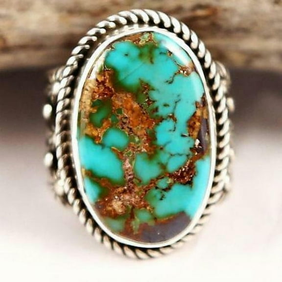 QQTDFG Vintage 925 Silver Turquoise Ring Women Man Wedding Party Gift Jewelry Size 6-10-#10-6