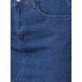 thumbnail image 5 of INSPIRE CHIC Women's Denim Front Slit Raw Hem High Waisted Stretch Midi Jean Skirts L Dark Blue, 5 of 6