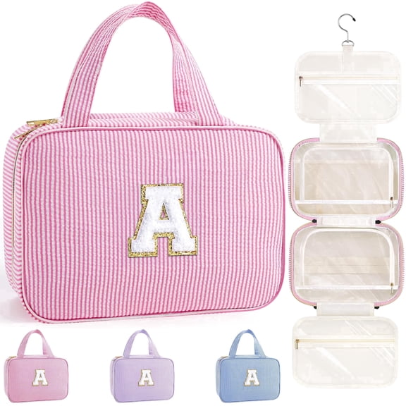 YOOLIFE Gifts for Girls Women - 8 - 17 Year Old Girls Birthday Gifts, Initial Hanging Toiletry Bag & Makeup Bag, Travel Cruise Essentials, Pink a