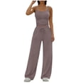 thumbnail image 3 of Lounge Sets for Women Adjustable Strap Backless Tops and Elastic High Waist Straight Leg Pants 2 Piece Gym Workout Sets Loungewear, 3 of 7