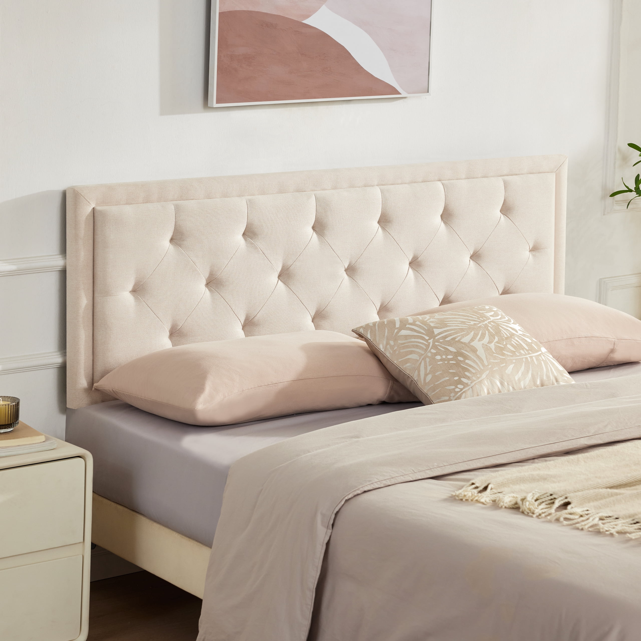Weture Upholstered Queen Panel Headboard, Adjustable Height, Beige