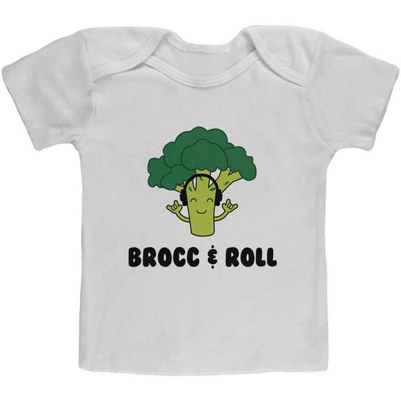 Vegetable Broccoli Rock Brocc and Roll Funny Baby T Shirt White 24 Month