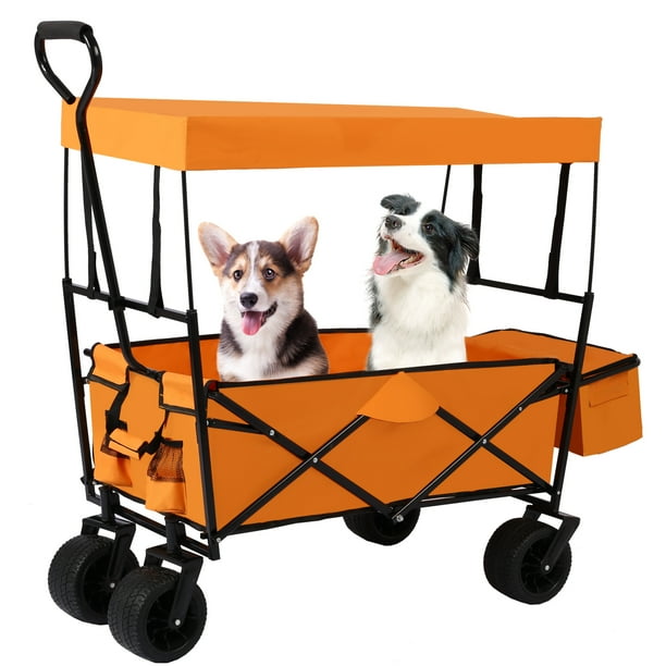 Portable Folding Garden Wagon, Outdoor Utility Cart Beach Trolley Cart with AllTerrain Wheels