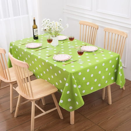 

Lumumanber Waterproof Flannel Backed Vinyl Tablecloth - Plastic Oil Cloth for 6 Foot Rectangle Tables Outdoor Picnic and Party Green Dots 60 x 102 Inch