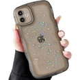 thumbnail image 2 of Funda Qokey para iPhone 12 de 6.1 pulgadas, diseño de ondas rizadas, transparente, con purpurina y estrellas brillantes, bonita, transparente, protección total, suave TPU a prueba de golpes, para, 2 of 8
