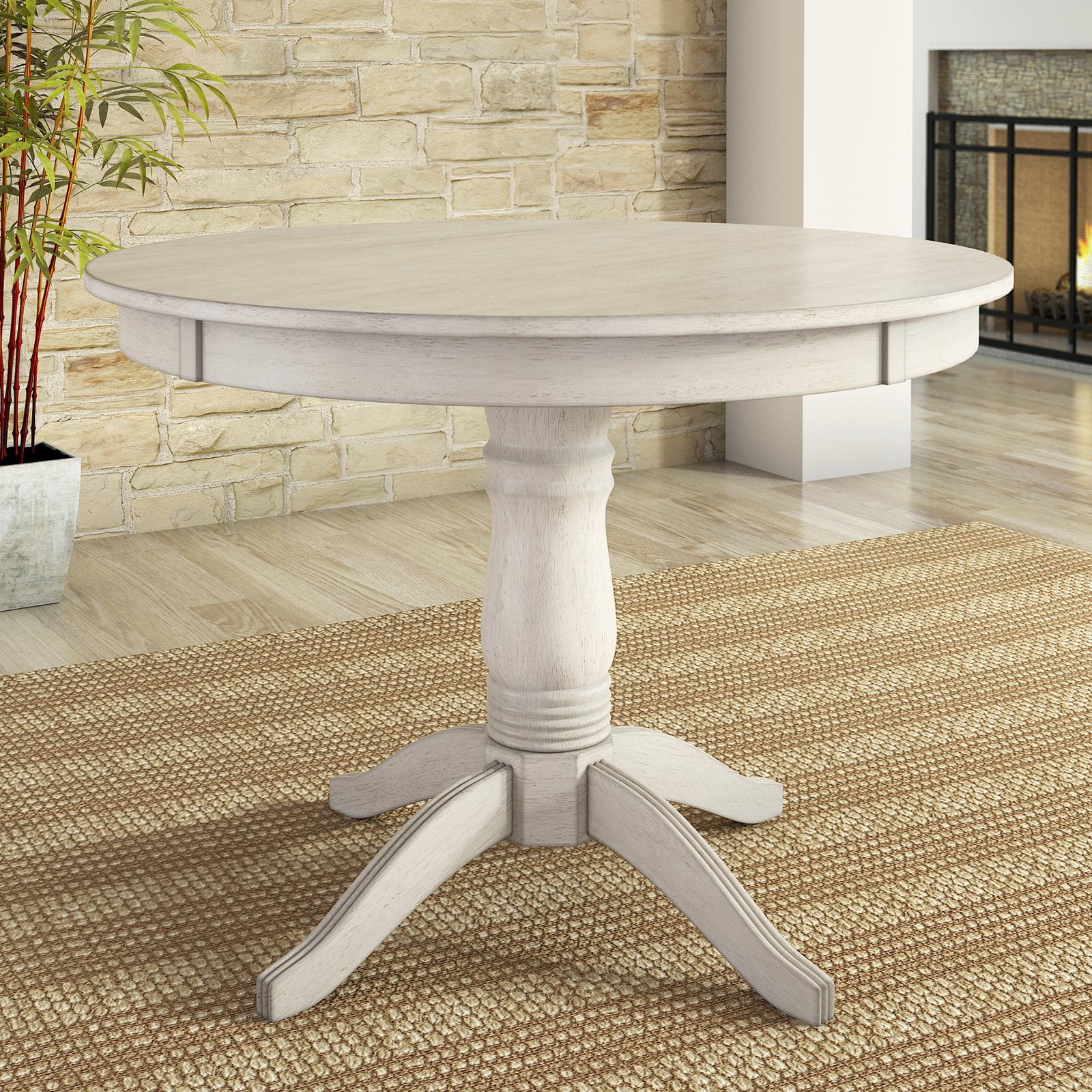 Lexington 42 Round Wood Pedestal Base, Off White Distressed Round Dining Table