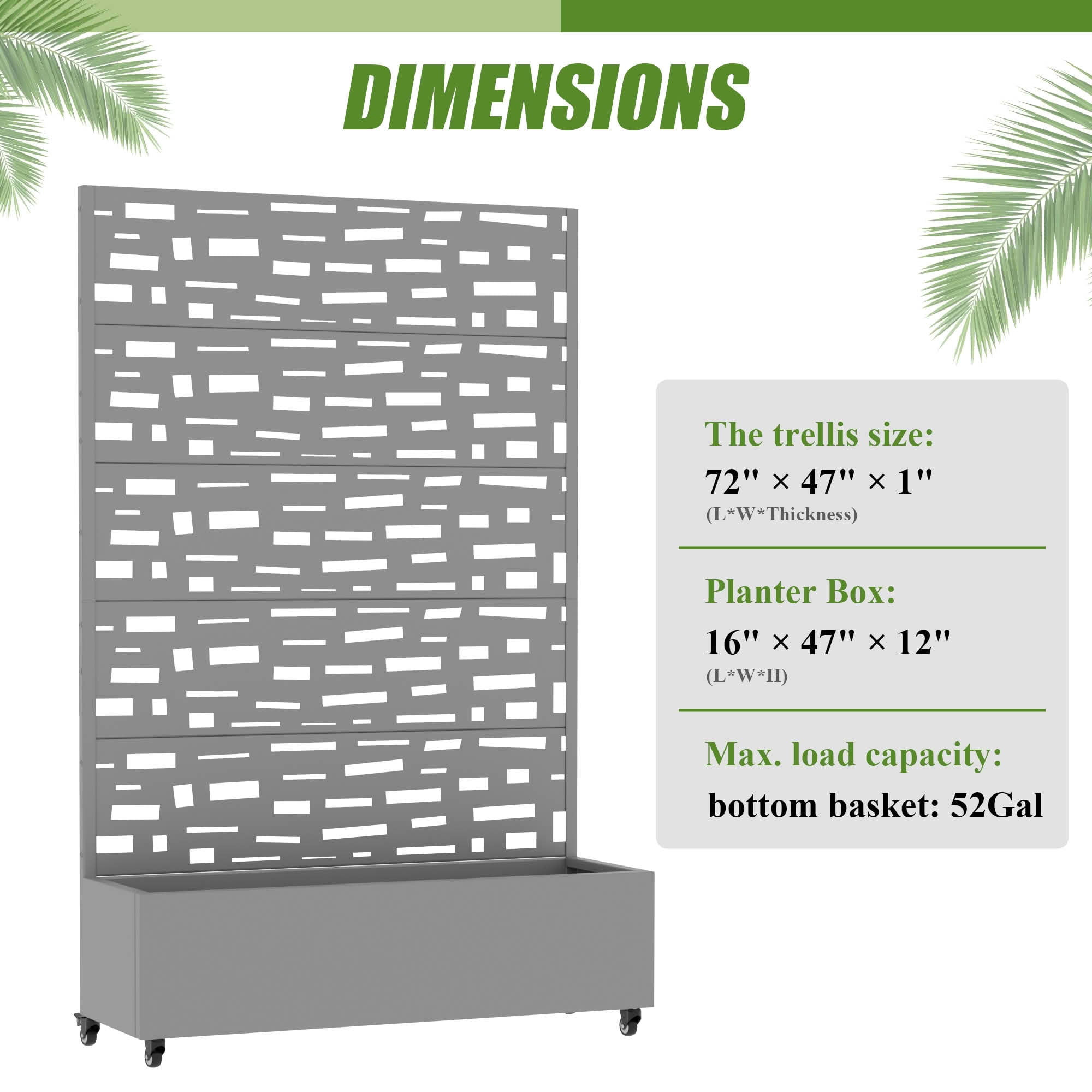 MAYEERTY 72X47" Metal Outdoor Gray Privacy Screen with Planter Box for Backyard & Garden, 5 Piece Set