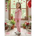 thumbnail image 3 of BemeyourBBs Toddler Baby Girl Valentines Day Outfits Cute Girls Fall Winter Spring Clothes Sweatsuit Love Letters Embroidery Ruffle Long Sleeve Sweatshirt with Pants Set, 3 of 9