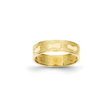 14k Sand - Solid 14k Yellow Gold Footprints In The Sand Ring (5mm) - Size 4