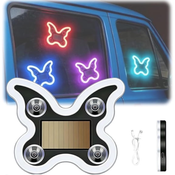 Car Solar Powered Butterfly Neon Window Light,Rechargeable Suction Cup Butterfly LED Ambient,Romantic Cars Window Decorative Lamp with 6 Light Modes & 4 Colors,for All Vehicles ( Blue)