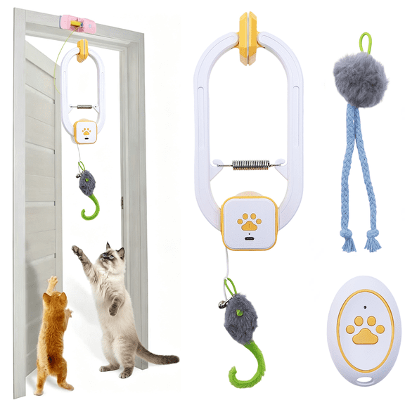 Electric Cat Teaser, Automatic Door Hanging Cat Toy with Remote Control and 3 Motion Modes for Indoor Play